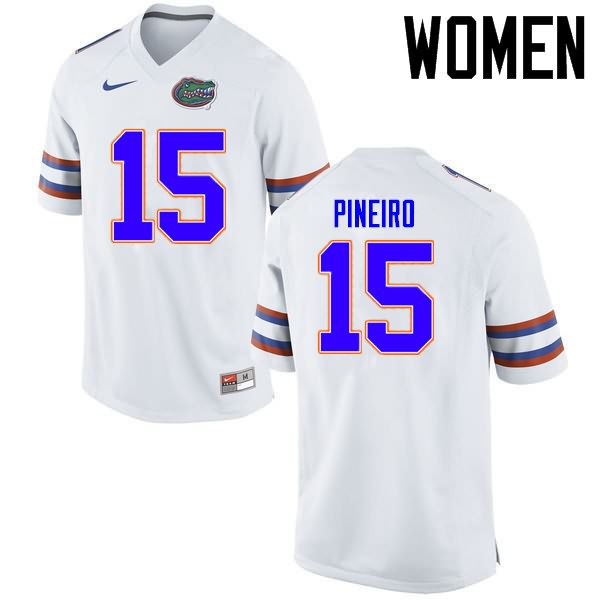 Women's NCAA Florida Gators Eddy Pineiro #15 Stitched Authentic Nike White College Football Jersey EDC4865JG